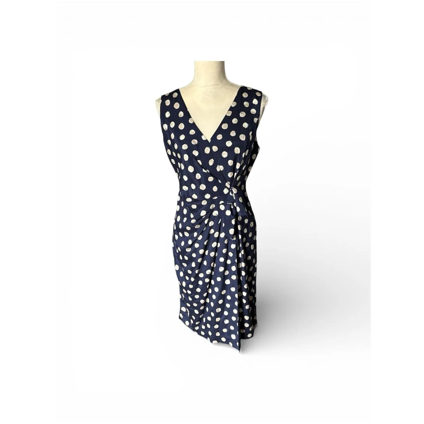St. John Silk Polka Dot Blue Midi Wrap Dress size 6 Retro Luxury - Image 2