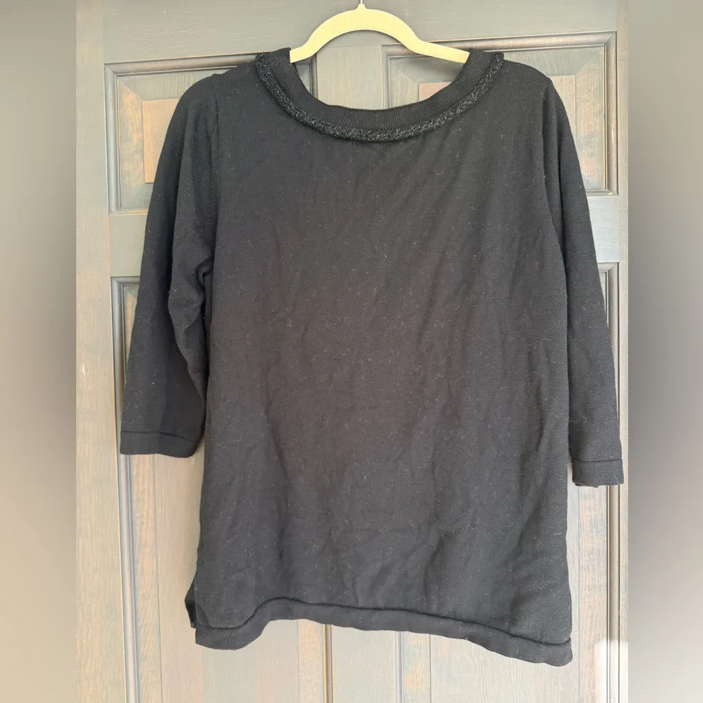 St. John Women's Black 100% Wool Sweater Size XL 3/4 Sleeves Winter Elegant Crew - Image 5
