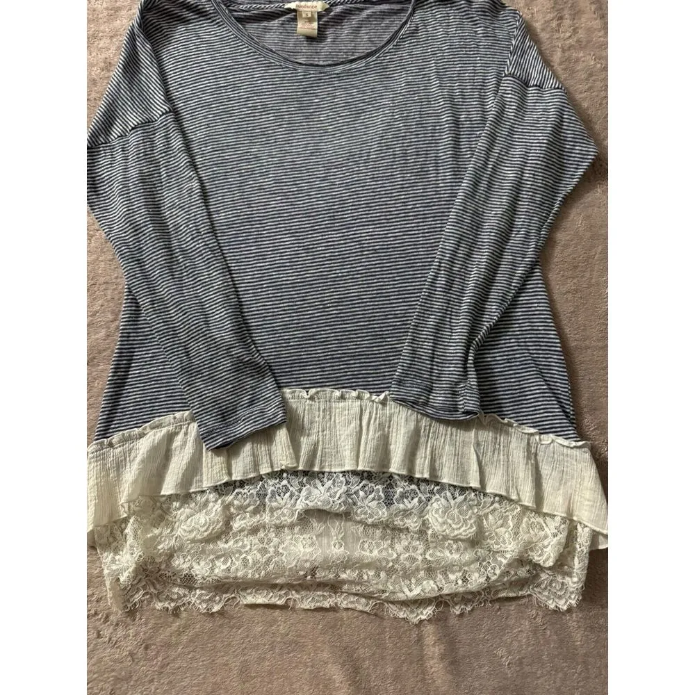 Sundance Womens Linen Blend‎ Blouse Top Hi-Lo Lace/Ruffle Hem Long Sleeve Sz S - Image 4