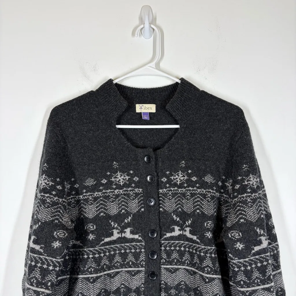 Ibex Wool Cashmere Blend Reindeer Cardigan Size Large Gray - Image 5