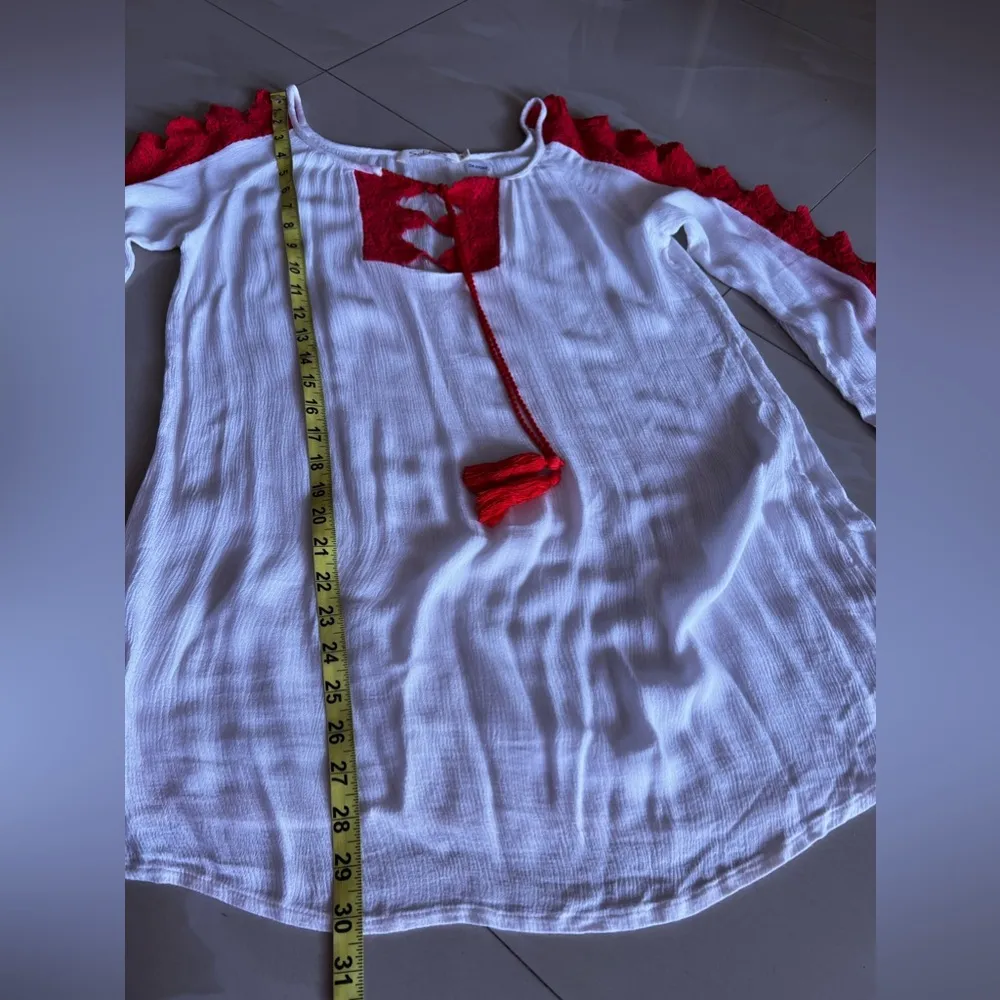 Solitaire Swim Cover Up Dress Womens  White Crochet V Neck Pullover M White/red - Image 9