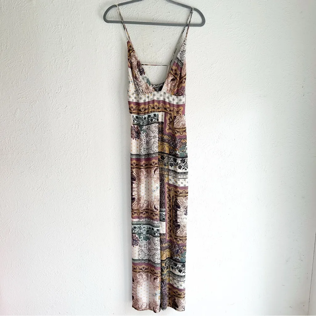Free People Margarita Patchwork Wide Leg Jumpsuit Boho Open Back Size 4 - Image 3