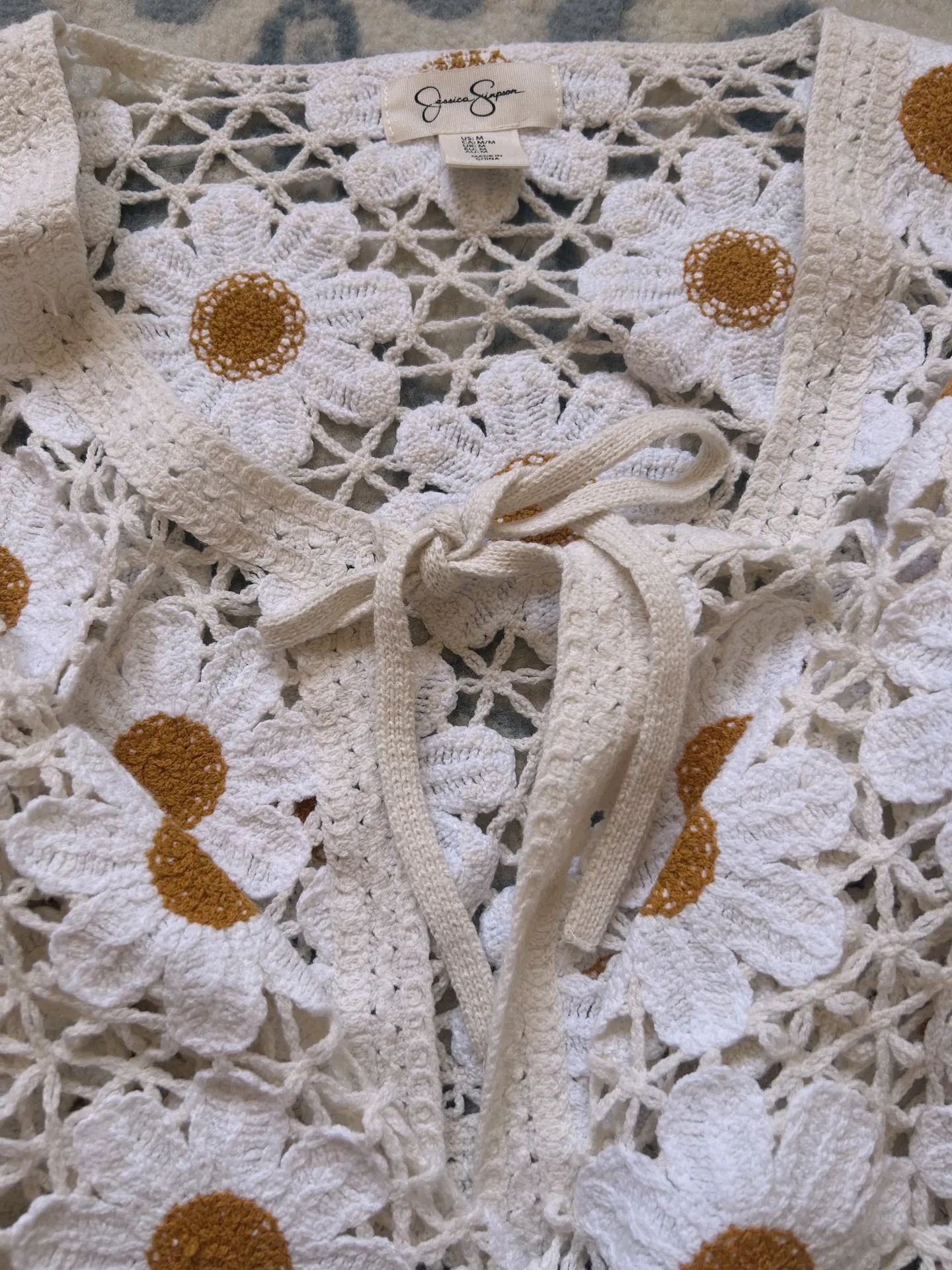 Crochet Boho Top Tan Size M - Image 2