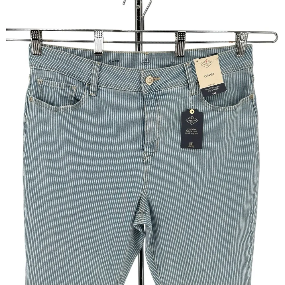 St. John's Bay Secretly Slender Mid Rise Denim Capris Light Railroad Stripe 14 - Image 5