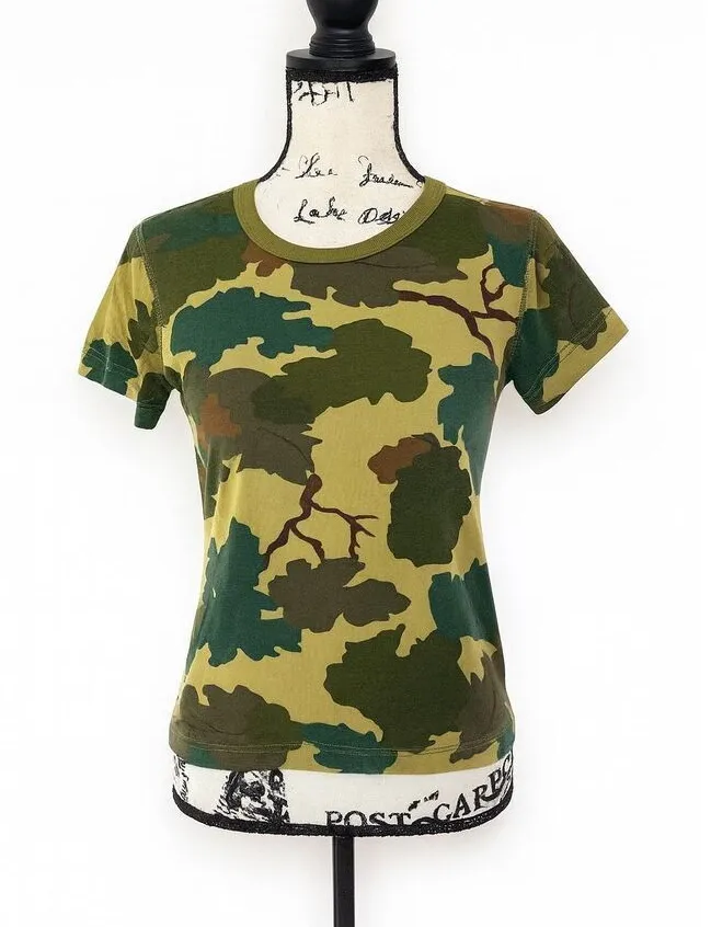 Three Dots Green Leaf Print T-Shirt Women’s Small Short Sleeve 100% Cotton Camo - Image 1