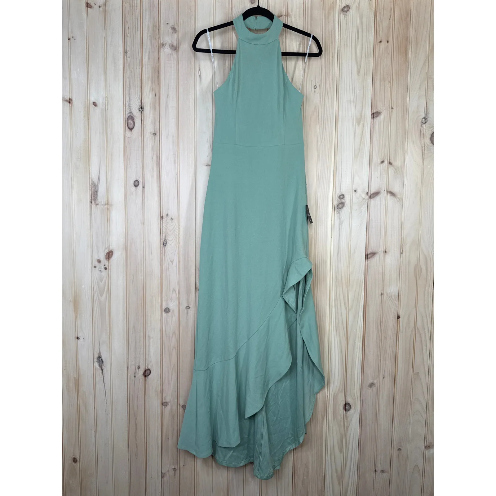 NWT Lulus Majestic Perfection Sage Green Ruffled Halter Maxi Dress Wedding Sz M - Image 2