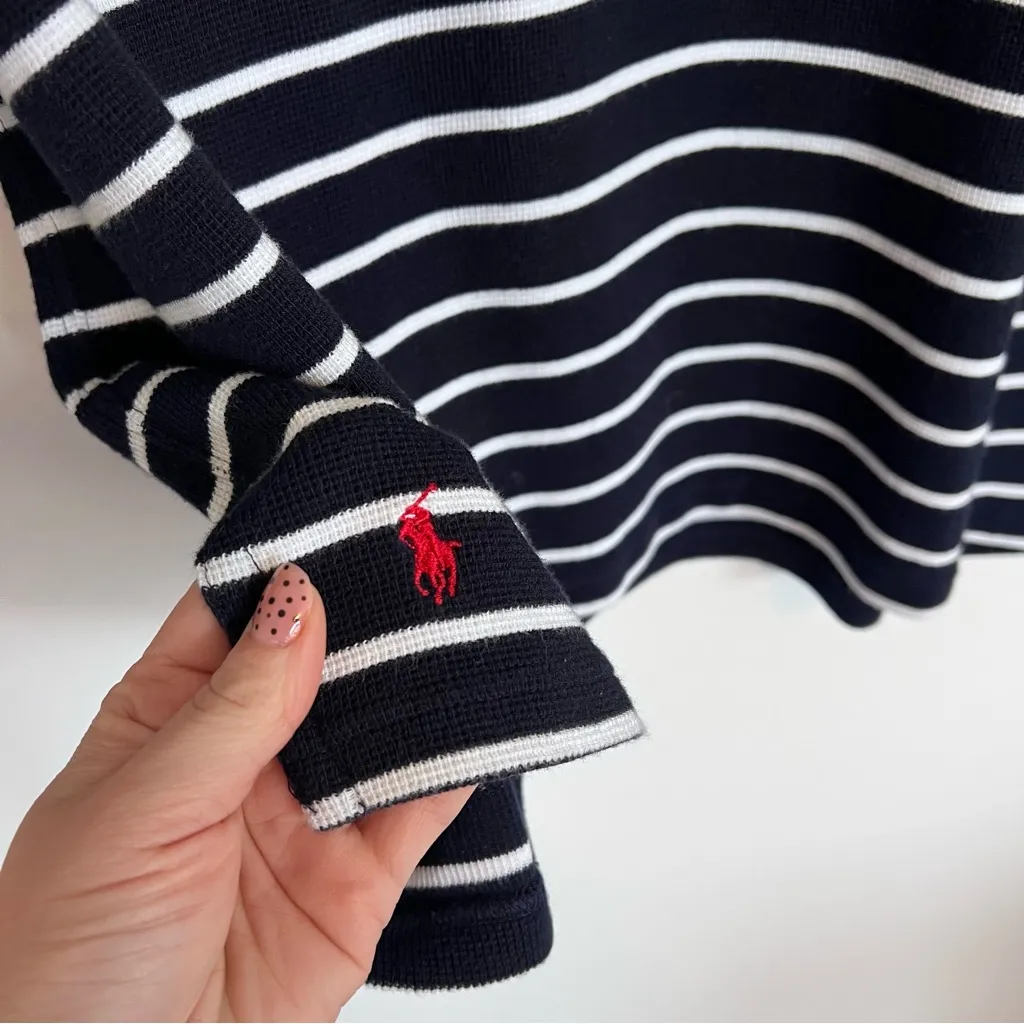 Vintage polo sport Ralph Lauren blue striped oversized turtleneck‎ sweater - Image 2