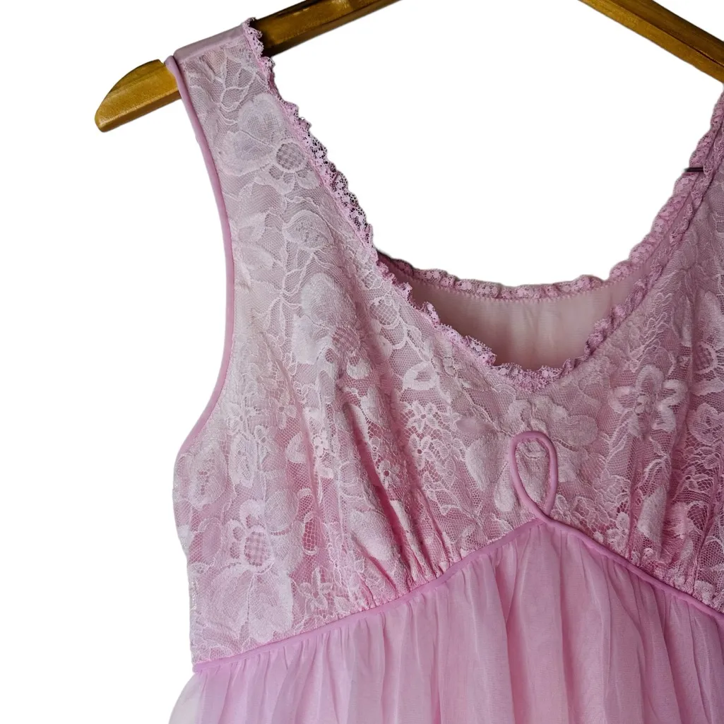 Vintage 70s Vanity Fair Light Pink Silky Chemise Dress Size Small - Image 3
