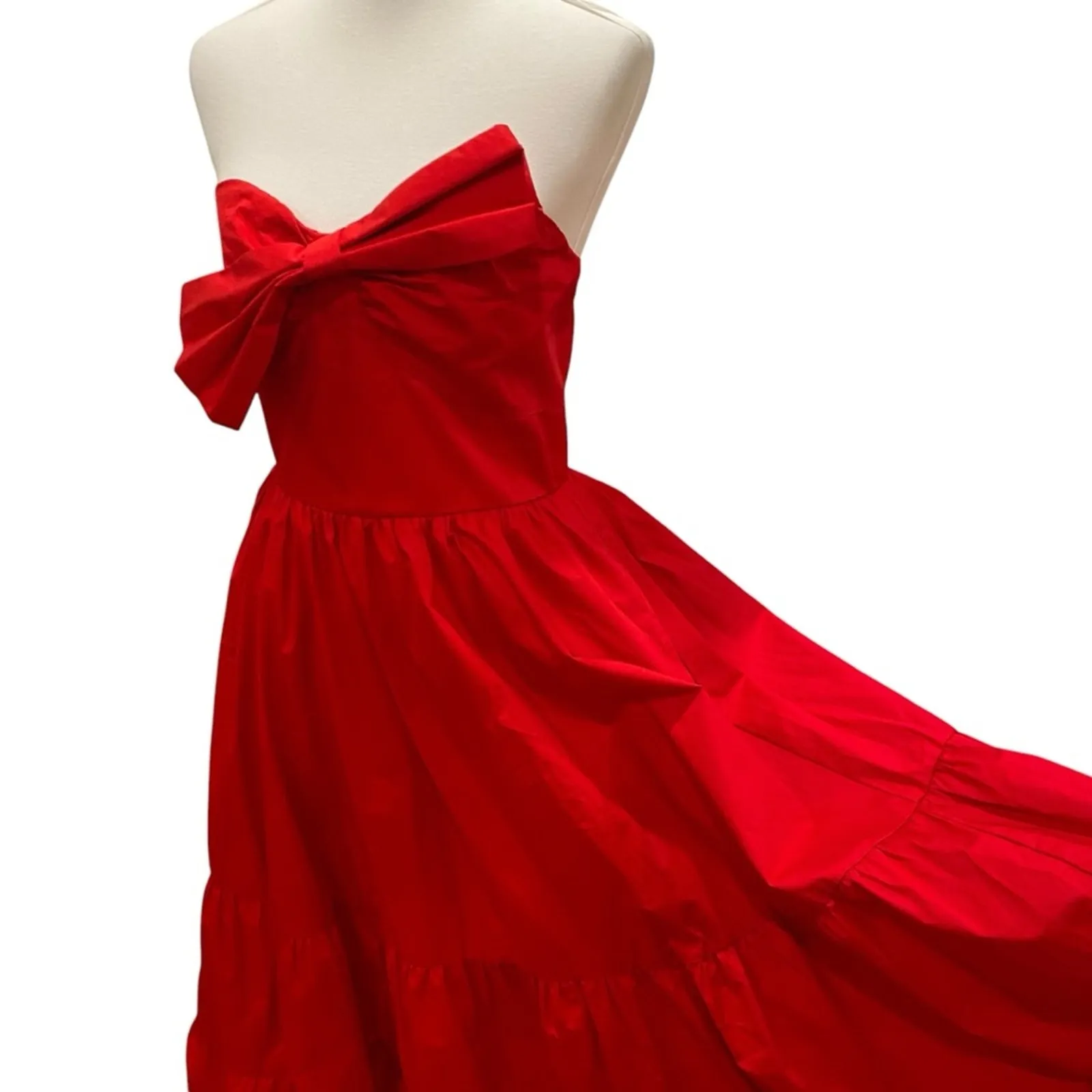 Fate Strapless Dress Large Midi Red Retro Cocktail Bow Party Valentine's Day 50s - Image 2