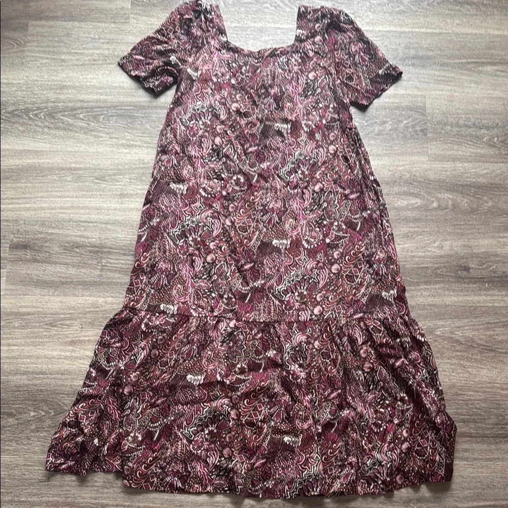 Maeve Purple and Pink Tiered Puff Sleeve Sundress Womens Floral Midi Boho Dress - Image 3