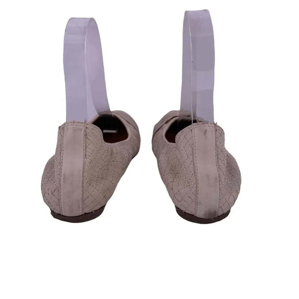 LANVIN Cream Quilted Leather Ballet Flats Size 8 Shoes - Image 6