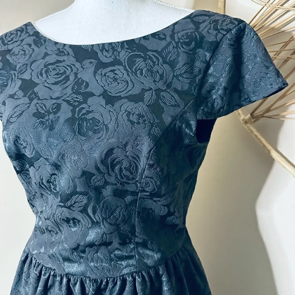 Keepsake the Label Black Floral Asymmetrical Peplum Cocktail Mini Dress Black Size M - Image 3