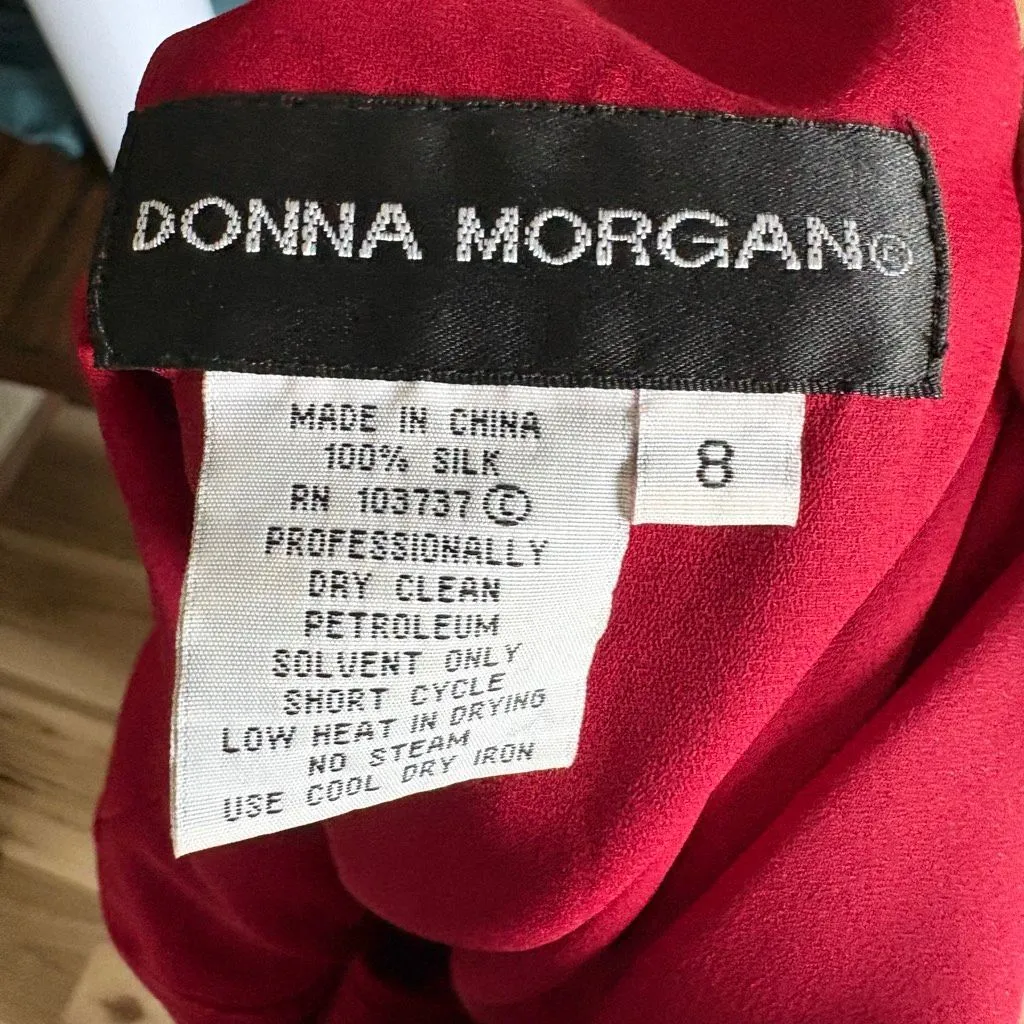 Donna Morgan Red A-line Silk Midi Evening Dress size 8 with Beaded Sash - Image 4