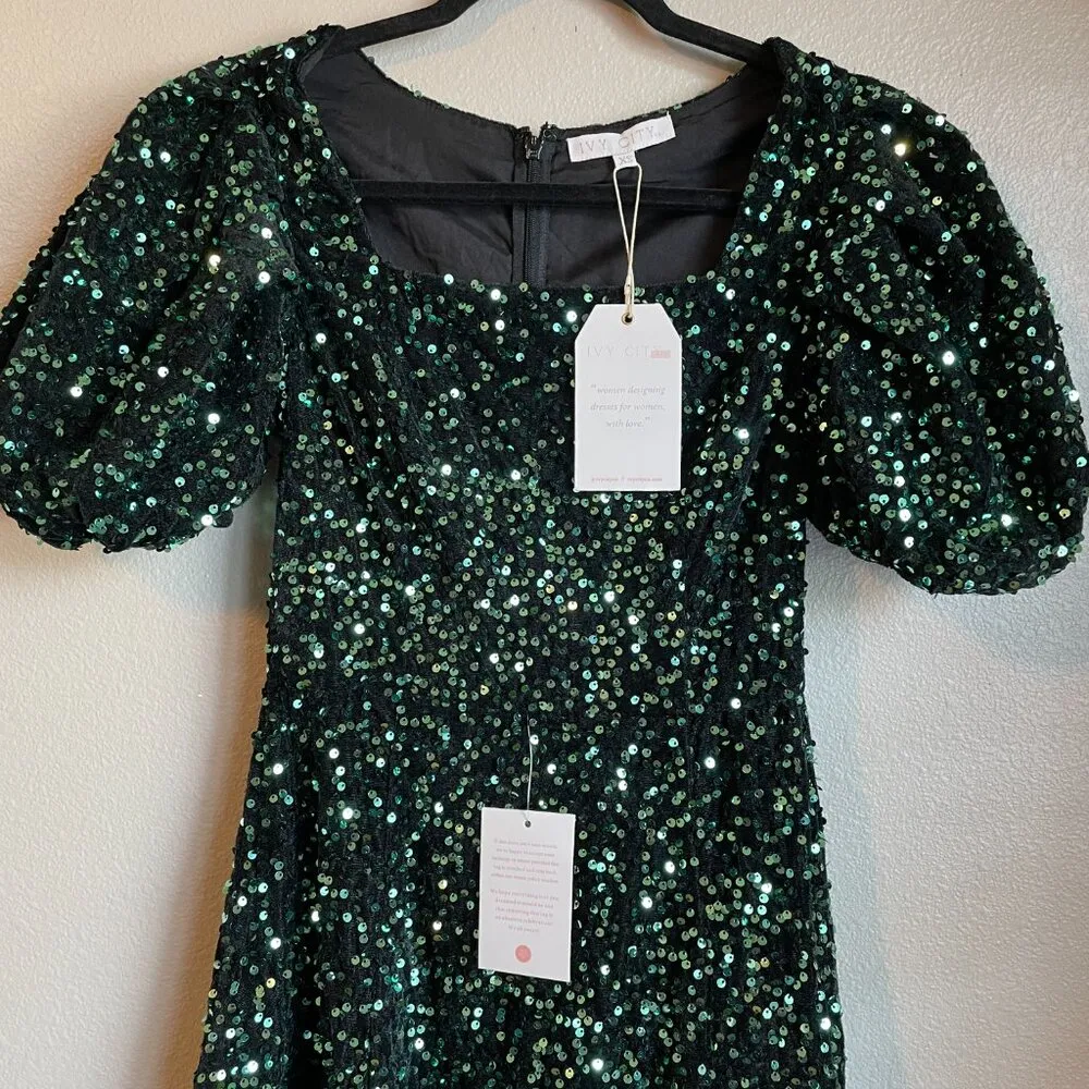 Ivy City Co Vivian Dress Green Christmas Holiday Sequins Party Size XS - Image 2