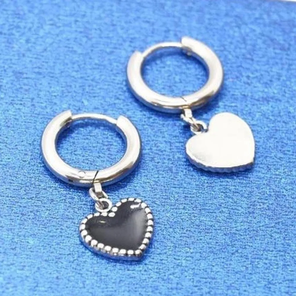 Stainless Steel Heart Hoops Silver - Image 3