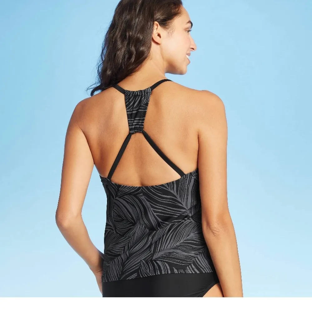 Racerback tankini swim top gray black small 4/6 New palm leaves NWT - Image 6