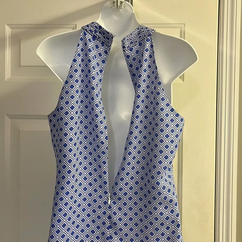 Banana Republic Sleeveless Royal Blue White Abstract Diamond Lined Top- Size 6 - Image 8