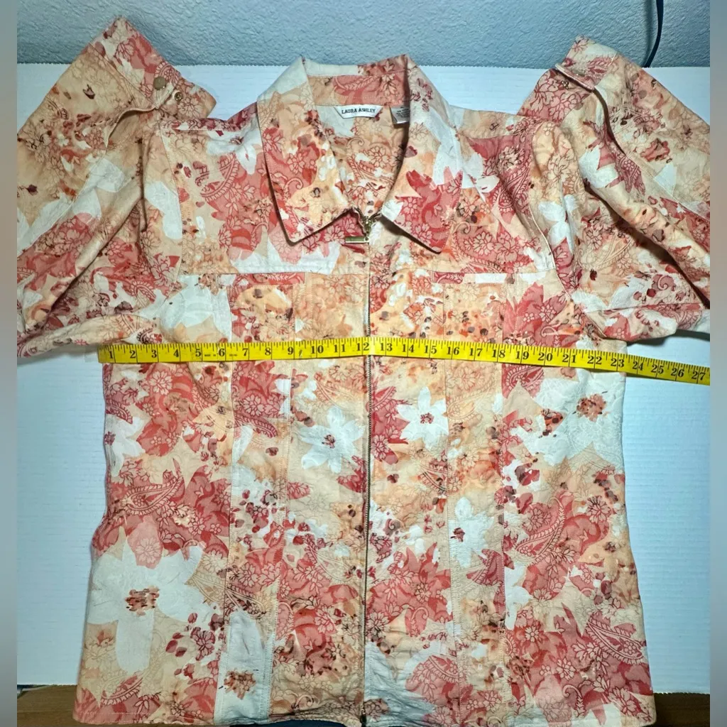 Laura Ashley Floral Zip Up Blazer‎ Jacket Peach Orange Casual Party Vacation XL - Image 3