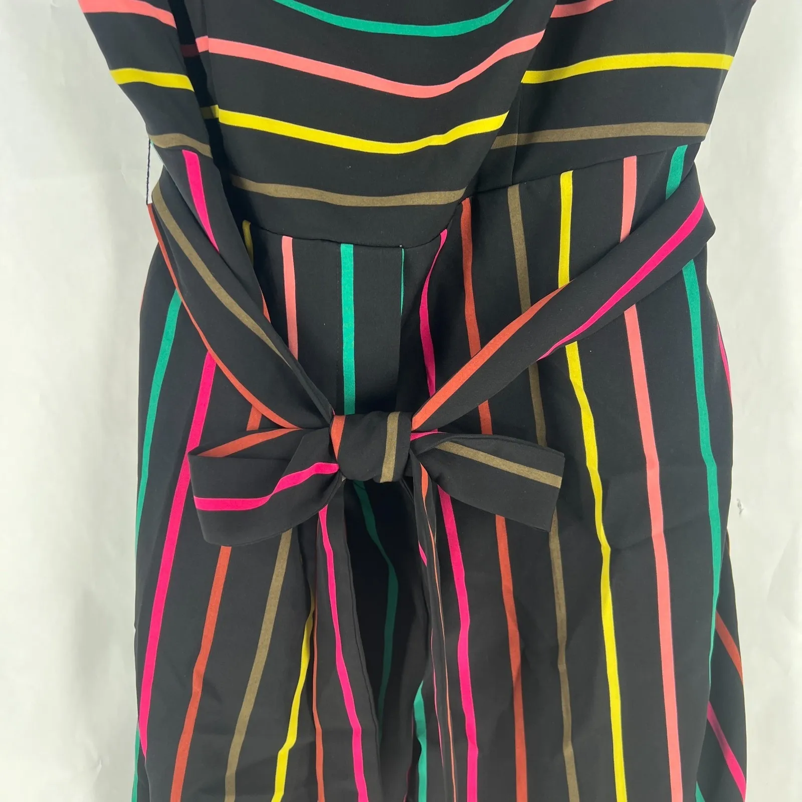New York & Company Jumpsuit Womens XL Multicolor Striped Strapless Tie Waist Black - Image 3