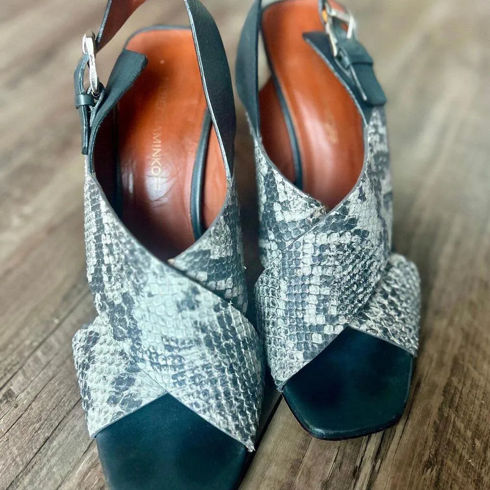 Rebecca Minkoff Pina Criss Cross Snakeskin Slingback Chunky Heels - Image 6