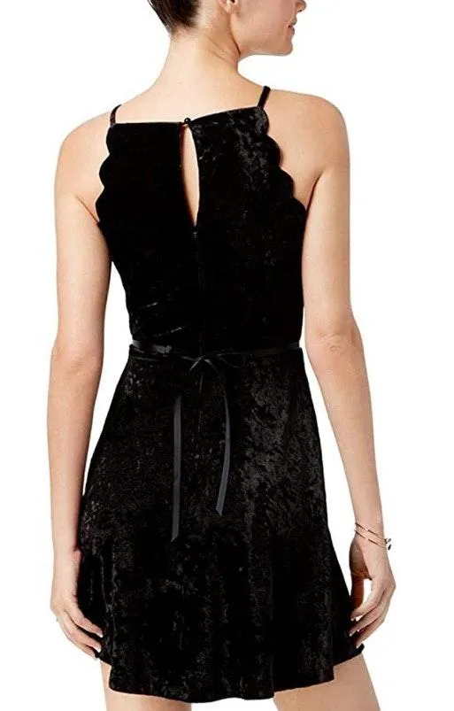 BCX Black Belted Velvet Fit & Flare Dress Size 5 - Image 2