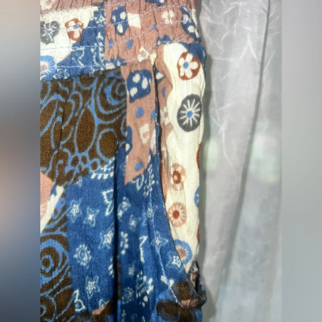 NWT Mushroom Quilt Print Wide Leg Pants boho cottagecore whimsical M/L Brown Size L - Image 10