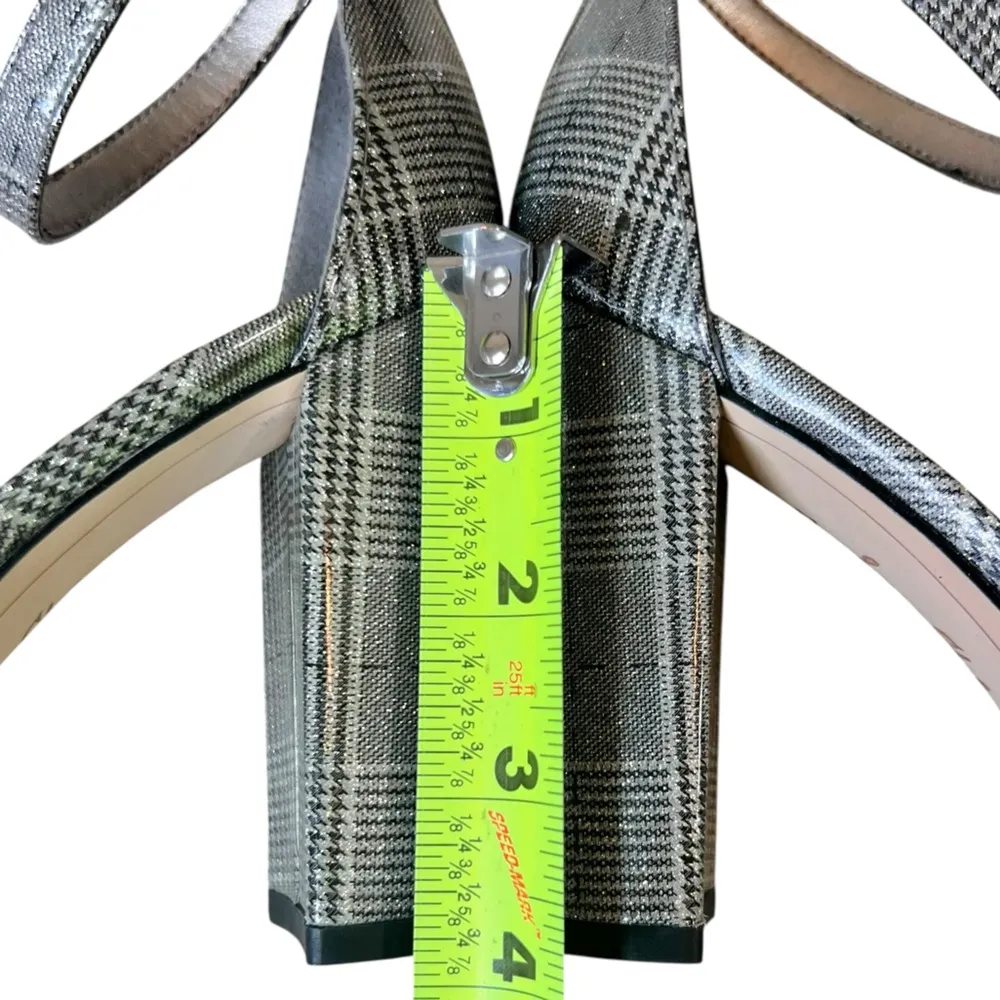 Sam Edelman Yaro Pewter Plaid Houndstooth Sandals Heels - Image 10