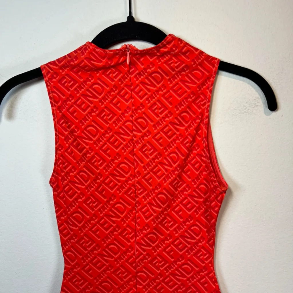 Skims X Fendi Women's Sleeveless Mid Thigh Bodysuit Georgia Orange Stretch Sz XS - Image 8
