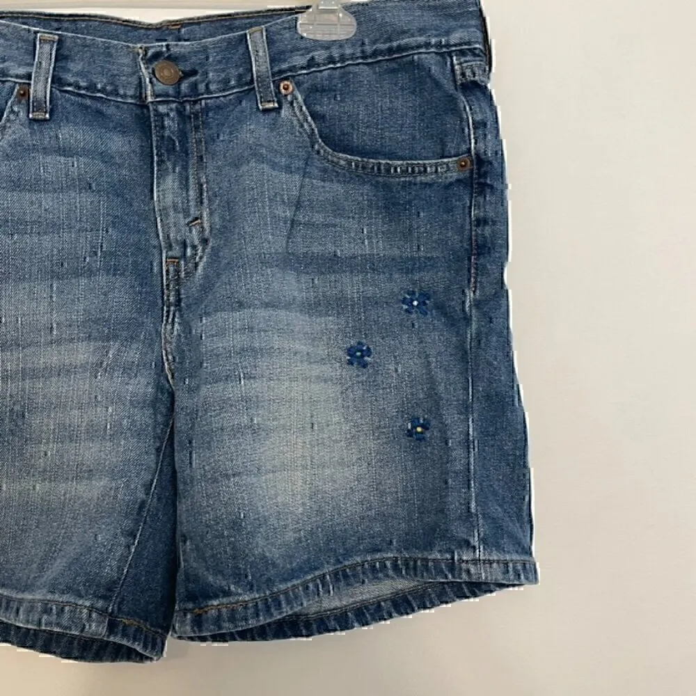 LEVI'S LEVIS Classic Shorts Dark Wash Embroidered Daisy Floral Denim Jean Shorts - Image 4