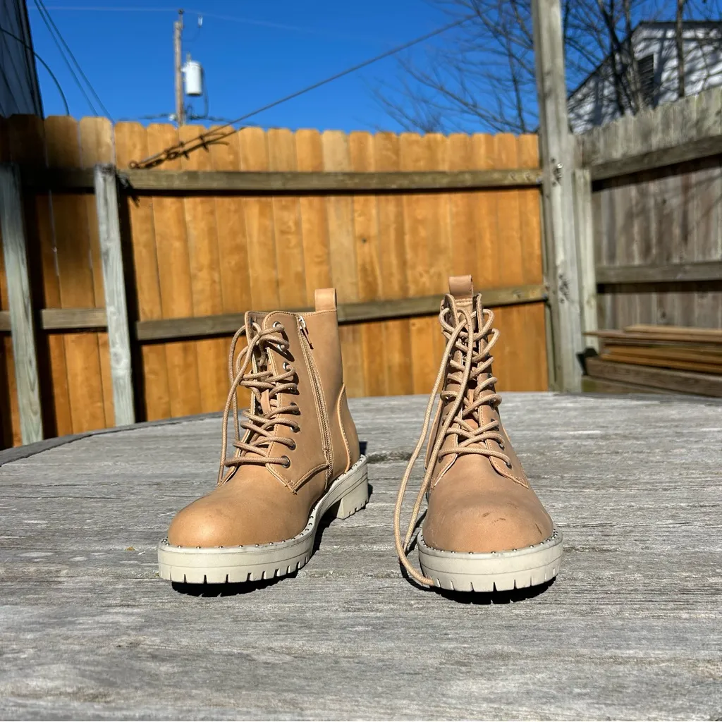 DV BY DOLCE VITA Opalus Womens Zipper Lace Up Combat Boots size‎ 7 Tan - Image 3