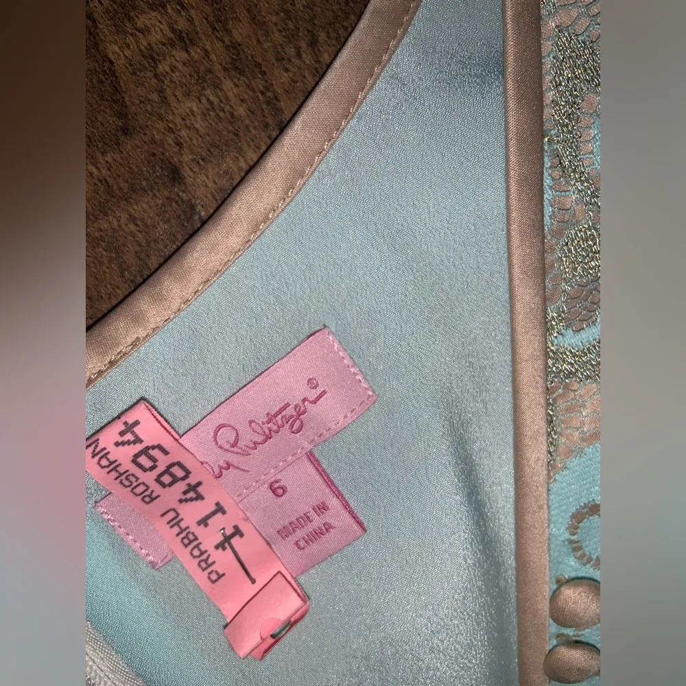 Lilly Pulitzer Nadine Resort preppy Lilly
Pad Lace blue Gold Shift Dress spring - Image 8