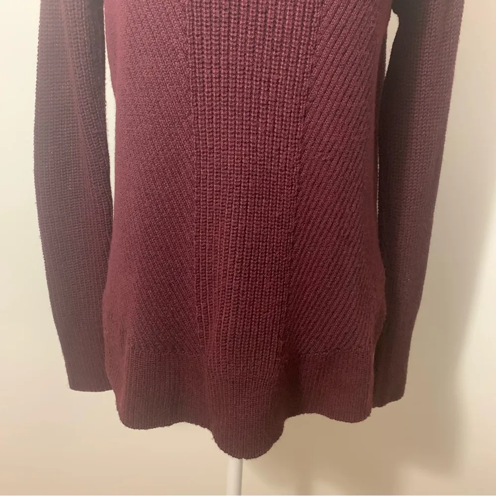 Burgundy Merino Wool Blend Crew Neck Hi-Low Slit Hem Sweater Size XS - Image 8