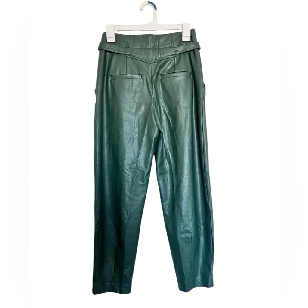 Anthropologie Maeve Women’s Green Faux Leather Taper Pleated‎ Pants Size 2 - Image 4