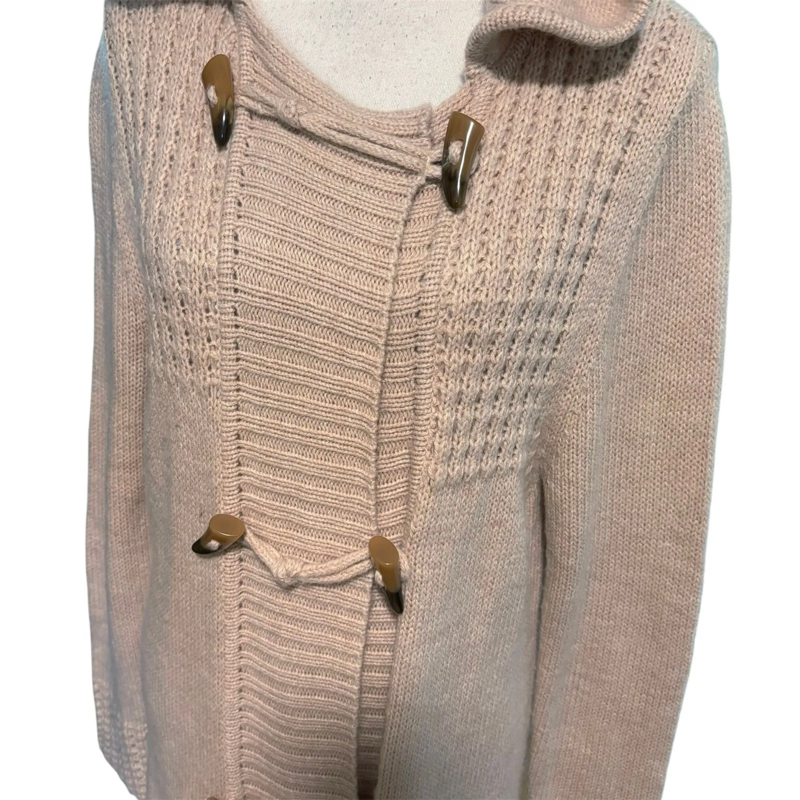 Brochu Walker Size M Longline Hooded Cardigan Sweater Toggle Alpaca Wool Beige - Image 3