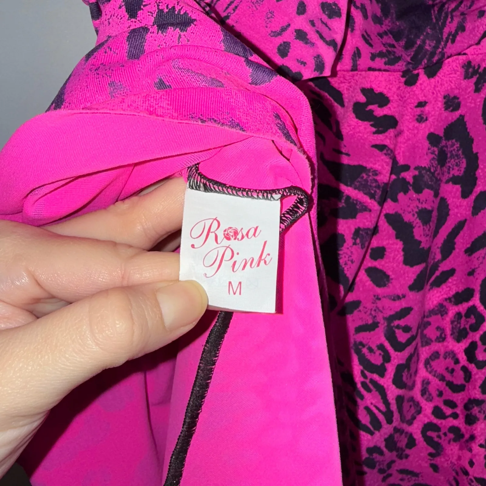 Rosa Pink y2k Leopard Print Pink Black Sleeveless‎ Mini Cocktail Dress Open Back Size M - Image 8