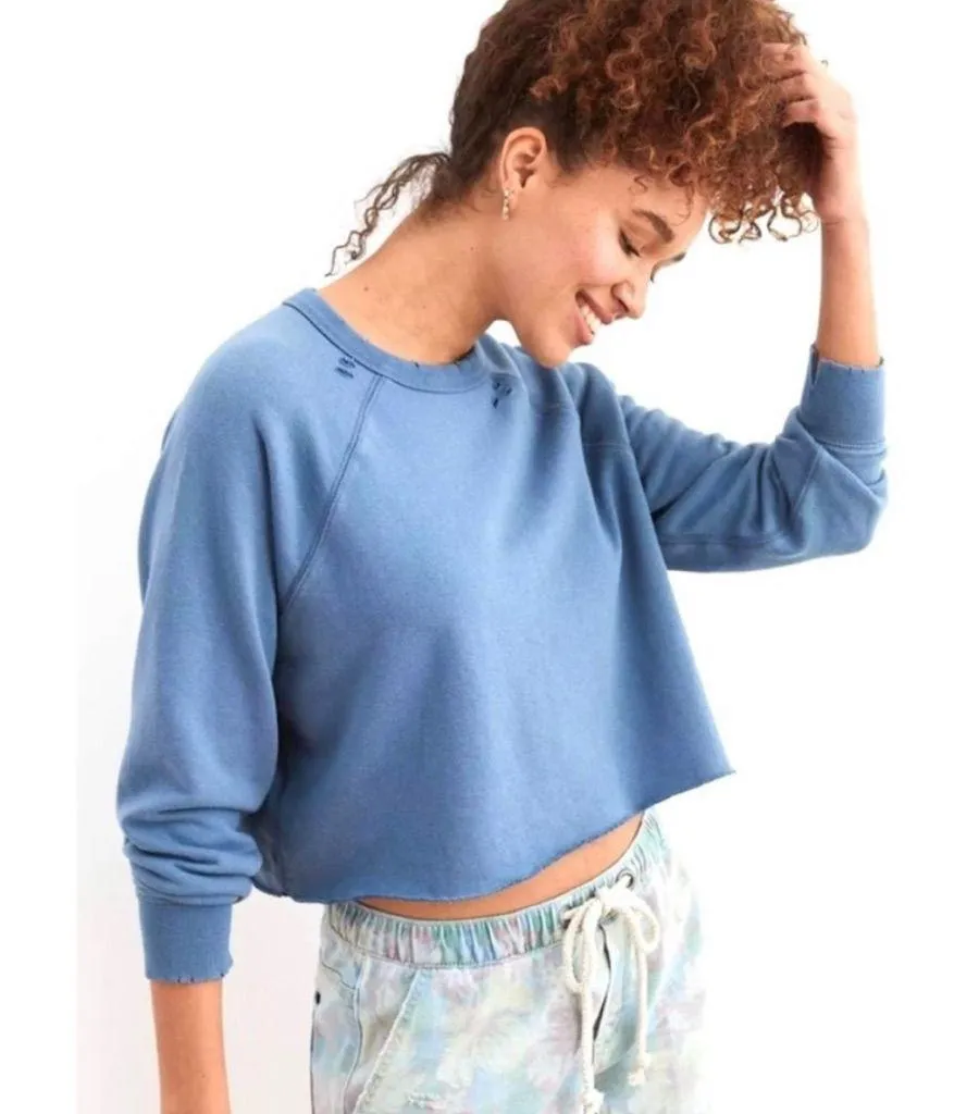 Aerie Size S Distressed Heather Gray Crewneck Sweatshirt - Image 6