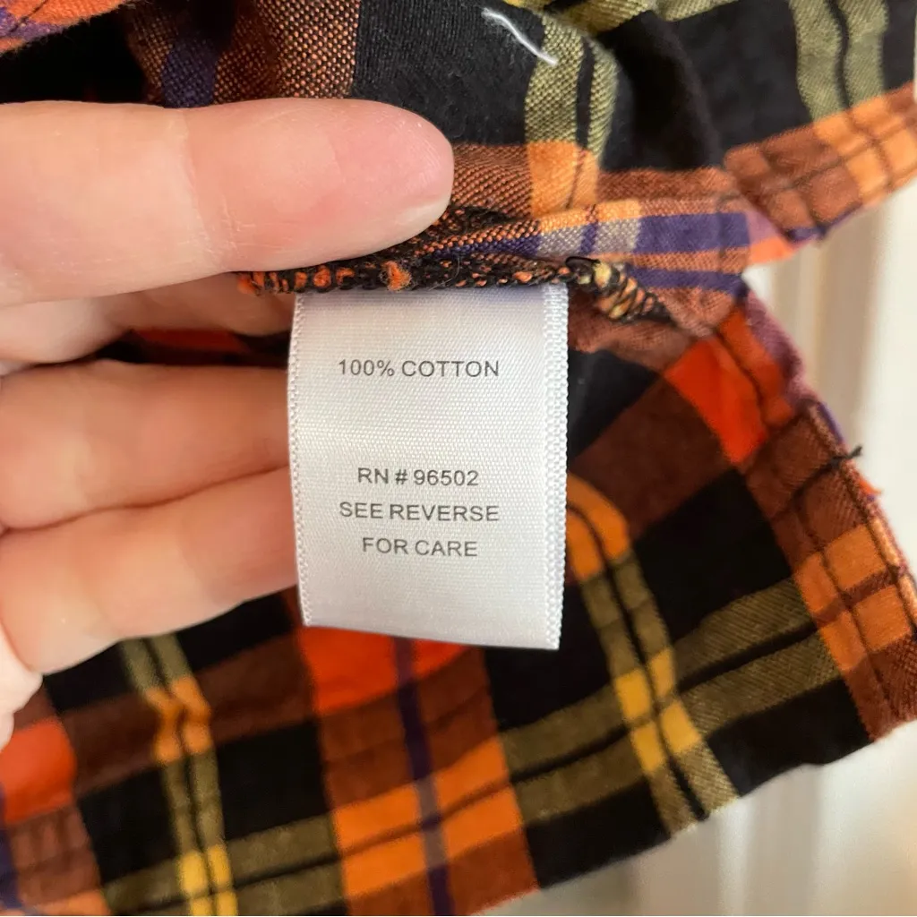 Krazy Kat Women's M Halloween Fall Spider Orange Black Plaid 100% Cotton Shirt - Image 4