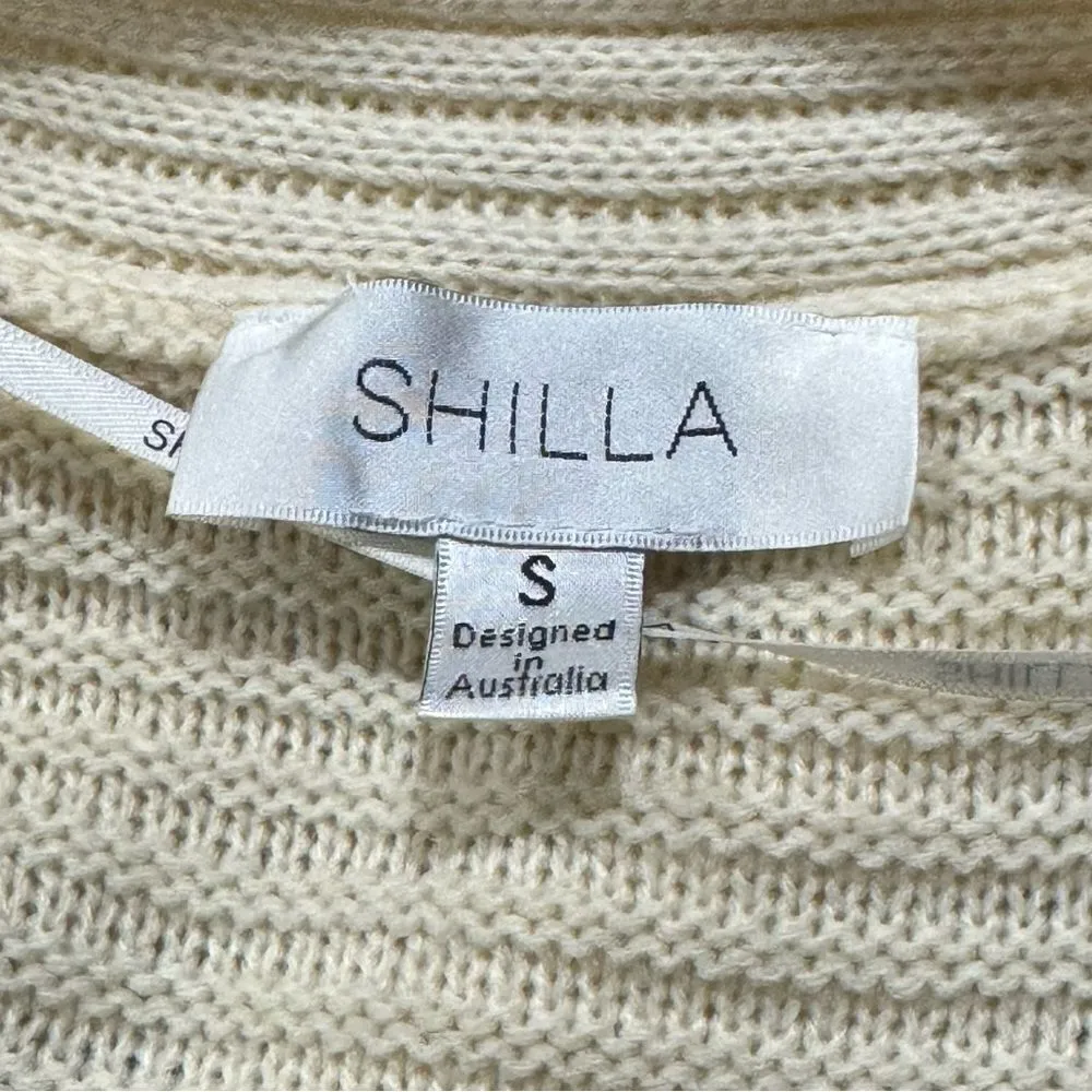 Shilla Striped Open Front Rib Knit Duster Cardigan Cream Black Women’s Small - Image 2