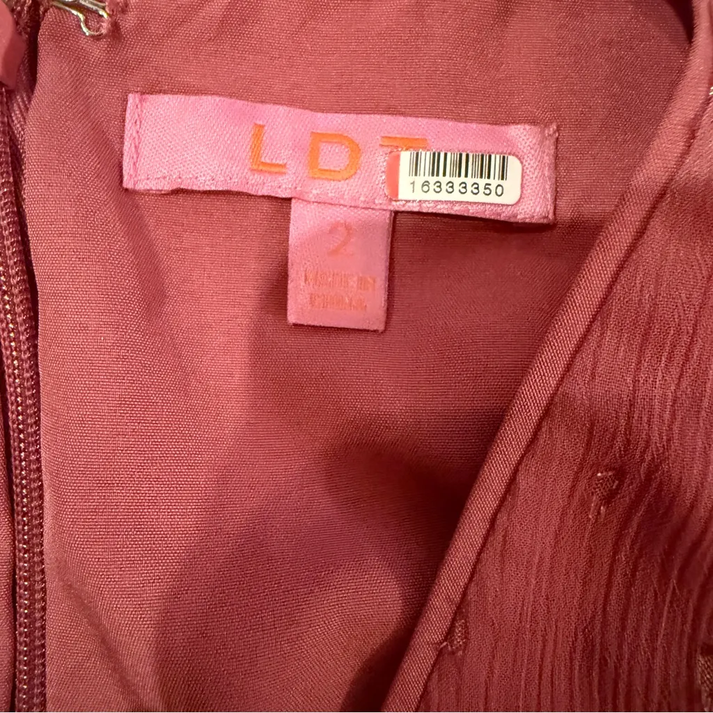 RTR LDT Pink Rose Metallic Peplum Waist‎ Sleeveless V Neck Maxi Gown Dress Sz 2 - Image 8