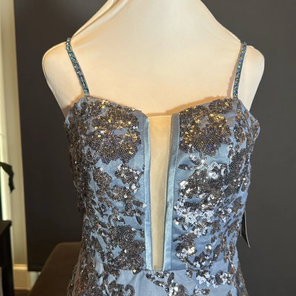 Women’s Blue Mermaid Fit Prom Party Dress Sparkly Sequins Lace Up Back Size 4 - Image 2