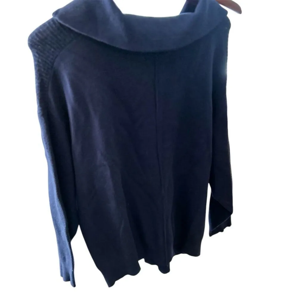 Tahari Women's 1X Navy‎ Blue Ribbed Funnel Neck Half-Zip Pullover Sweater - Image 2