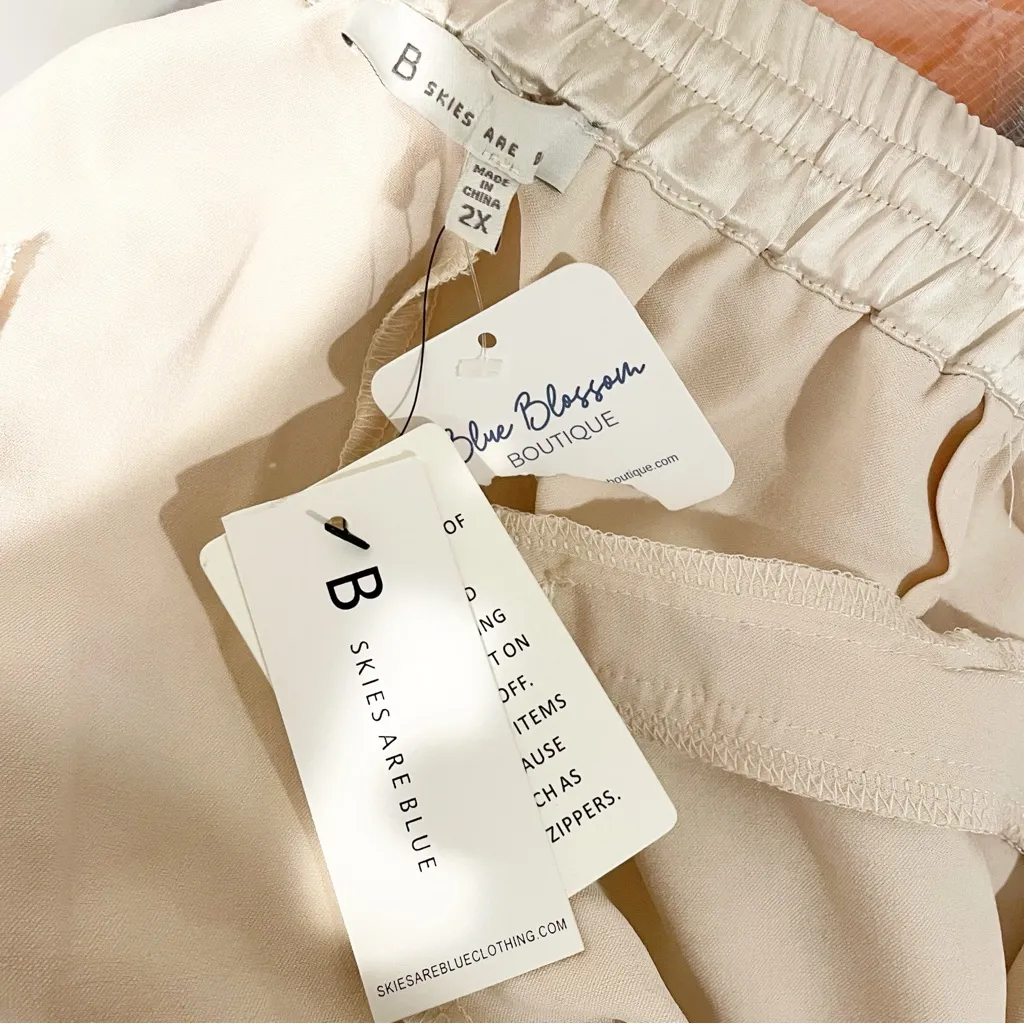 SKIES ARE BLUE Plus Size 2X Cream Satin Waist Tie‎ Pants NEW - Image 4