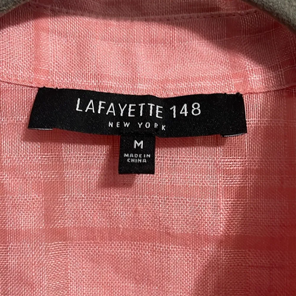 💖 Lafayette 148 Pink Short Sleeve Linen Blend Blouse Size M - Image 4