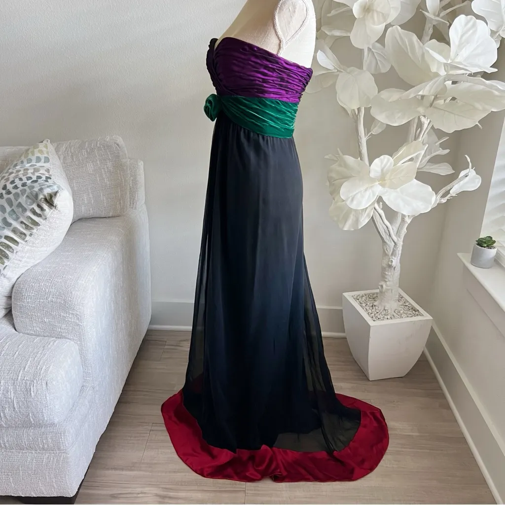 Vintage Oscar de la Renta Multicolor Velvet And Silk  Strapless Maxi Gown - Image 7