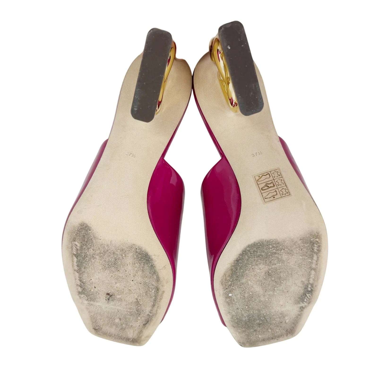 Dolce & Gabbana Fuchsia Pink Patent Mules Gold DG Heel Logo Sandals Size EU 37.5 - Image 7