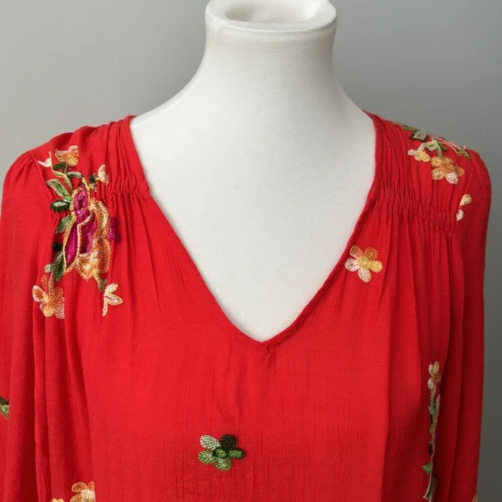 Figueroa & Flower Red Boho Embroidered Ruffle Floral Dress Womens Medium NWT - Image 2