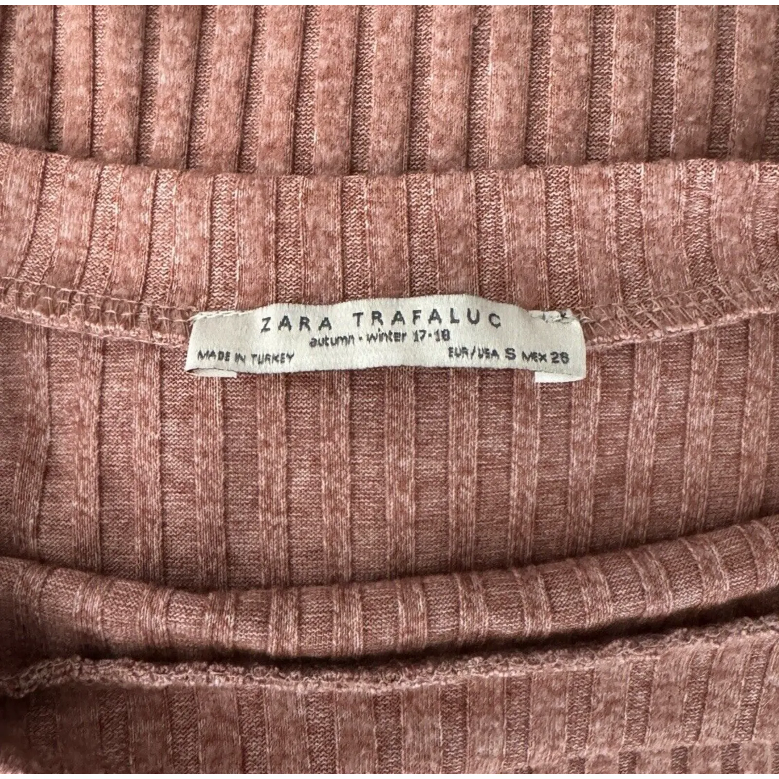 ZARA  Dress Womens Small Pink Ribbed Knit T-Shirt Dress Casual Neutral Minimalist - Image 7