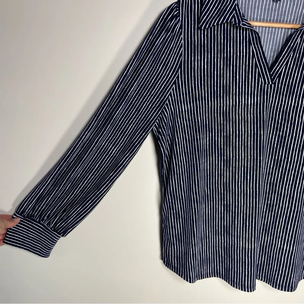 Adriana Papell Navy Stripe Blouse Green Floral Top Lot Work Office Set L - Image 6