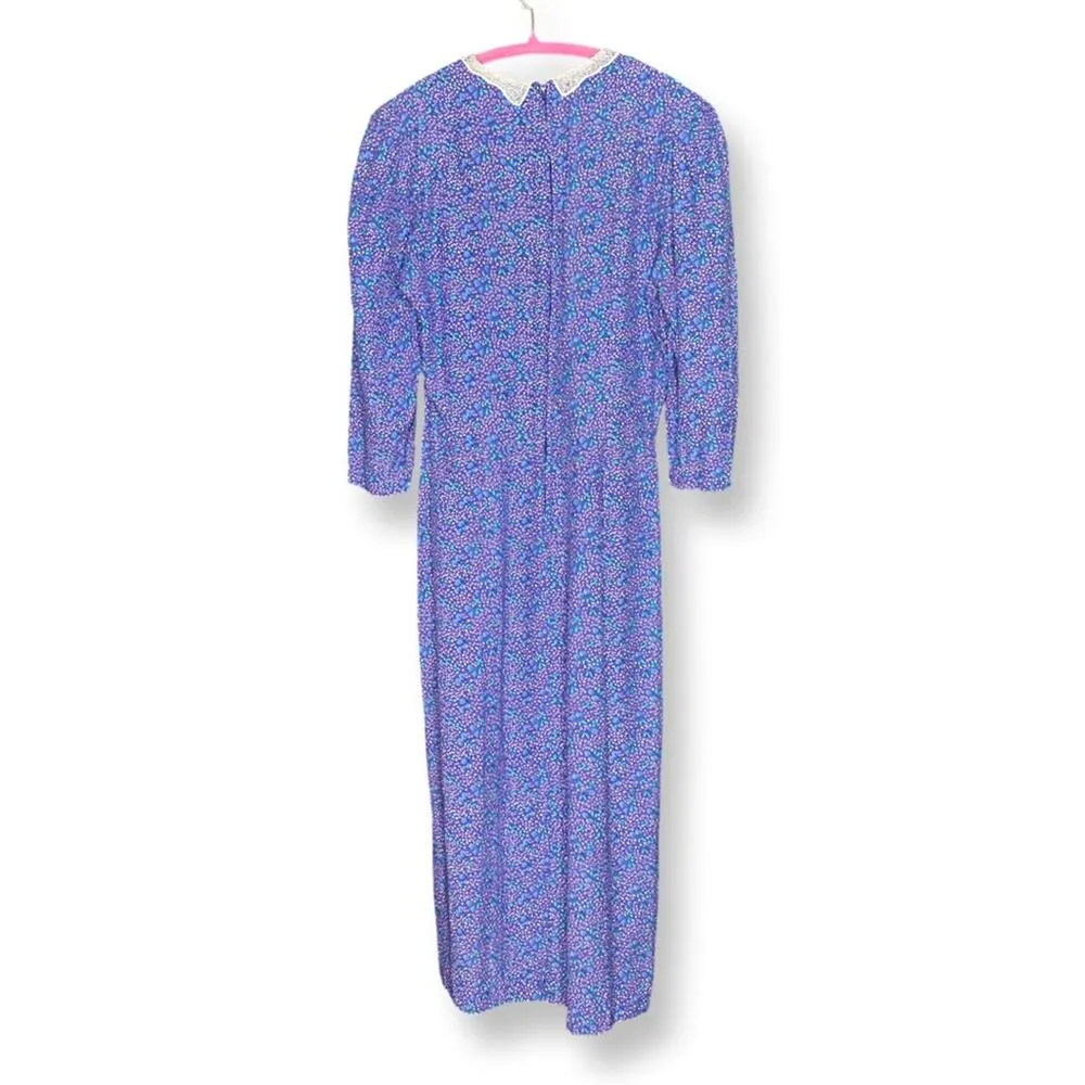 Vintage Carroll Reed Floral Lace Collar Prairie Dress Blue Size 8 - Image 2