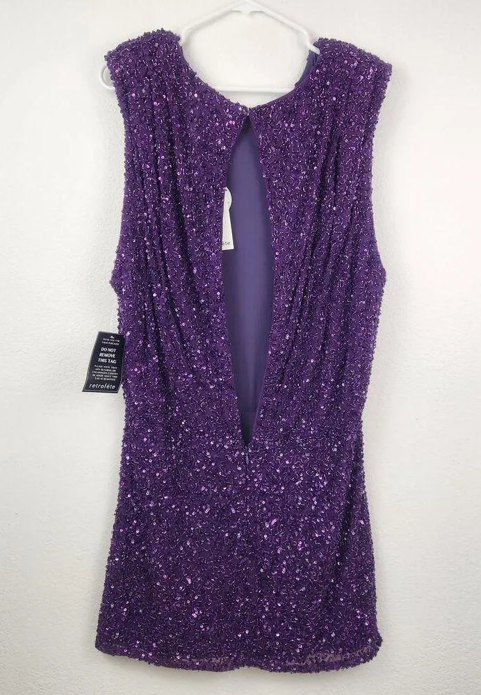 Retrofête Retrofete Berline Sequin Mini Dress Purple Size XL Open Back NWT - Image 6